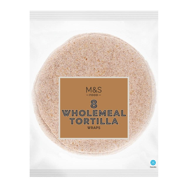 M&S Wholemeal Tortilla Wraps 8 x 62g, imported from the UK