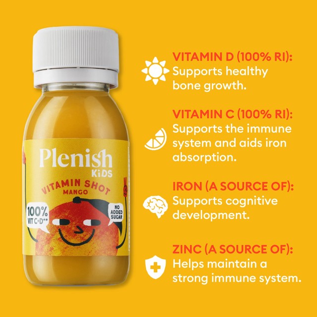 Plenish Kids Mango Juice Shot 4 x 60ml, imported from the UK