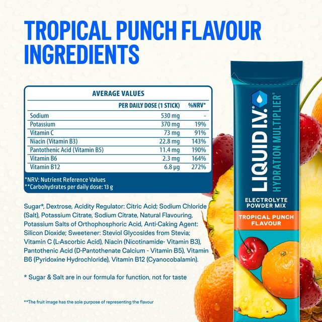 Unilever Liquid I.V. tropical punch electrolyte mix 6 sachets, UK version