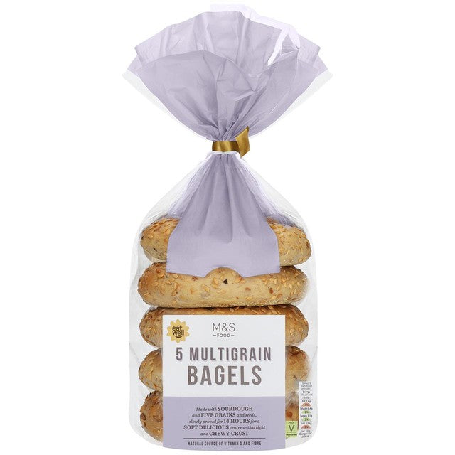M&S Multigrain Sourdough Bagels 5 pack, imported from the UK