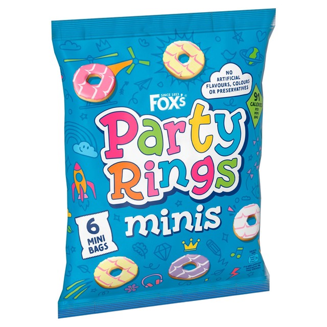 Fox's Party Rings Minis iced ring biscuits 6x20g - British product