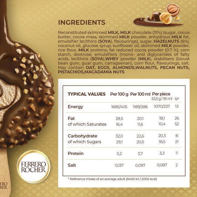 Ferrero Rocher hazelnut ice cream sticks 3 x 70ml - British product