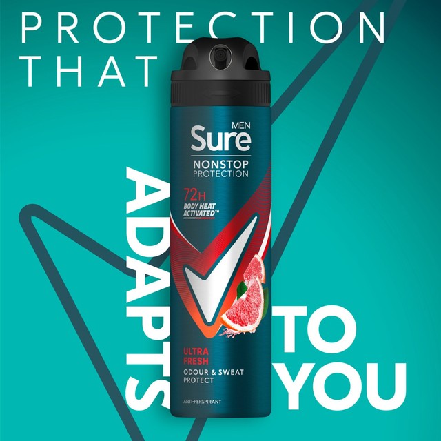 Sure men's antiperspirant deodorant spray Ultra Fresh 150ml (British brand)