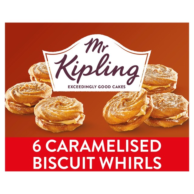 Mr Kipling caramelised biscuit whirls 6 pack, imported from the UK
