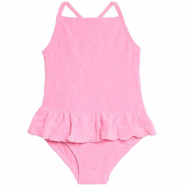 M&S girls pink floral swim costume 3-4 years, imported from the UK