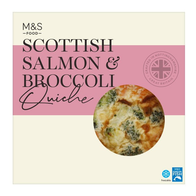 M&S Scottish Salmon Broccoli Quiche 400g, imported from the UK