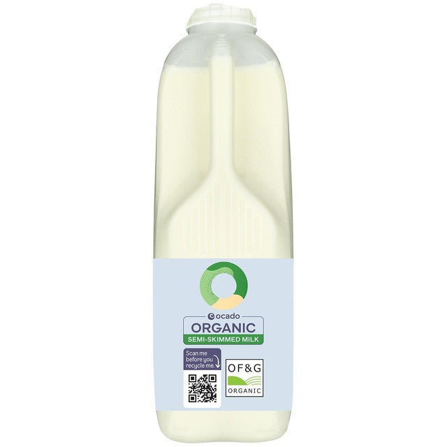 Ocado organic semi skimmed milk 2 pints, imported from the UK