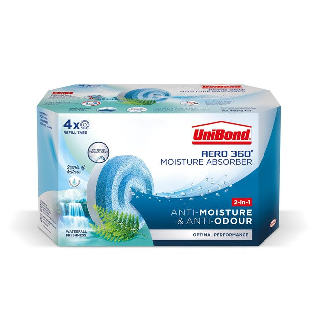 Unibond AERO 360 Moisture Absorber Waterfall Refill Tabs 4 Pack (British brand)