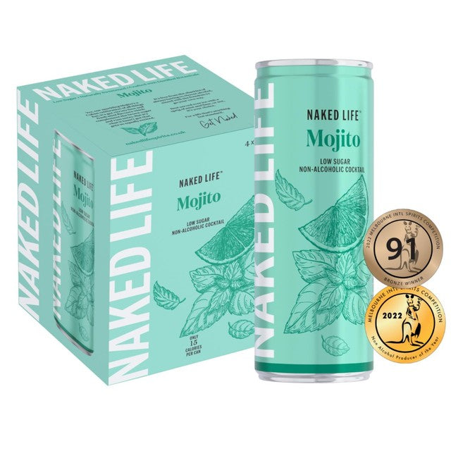 Naked Life Mojito Spritz non-alcoholic cocktail 4 x 250ml, imported from the UK