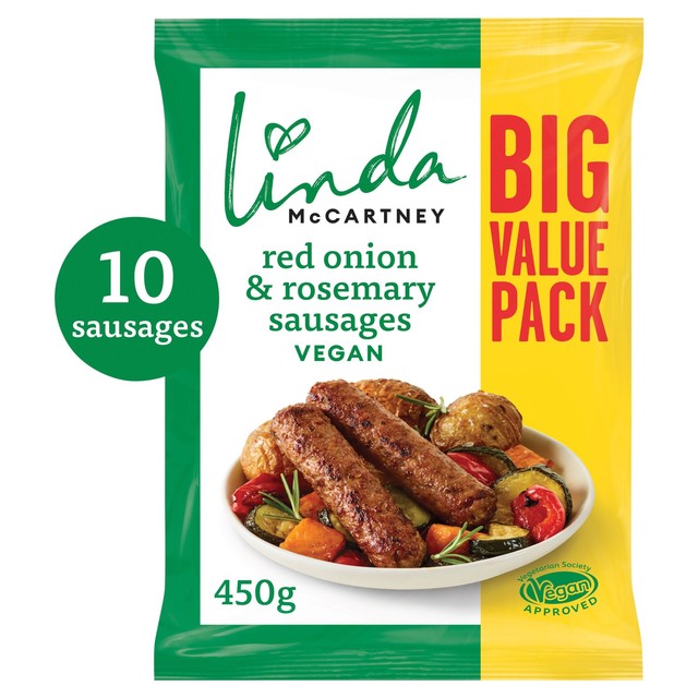 Linda McCartney's vegetarian sausages red onion and rosemary 454g, UK version