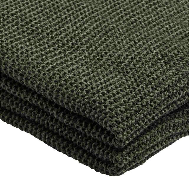 M&S knitted tassel throw dark green, imported from the UK