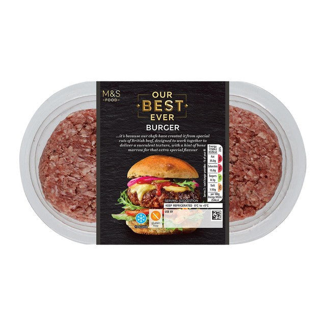 M&S beef burgers 340g, imported from the UK