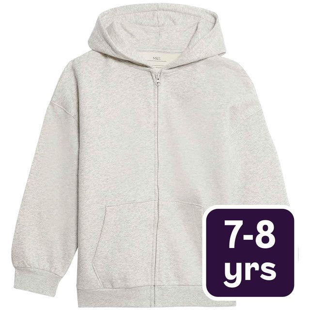 M&S girls zip hoodie grey marl 7-8 years imported from the UK