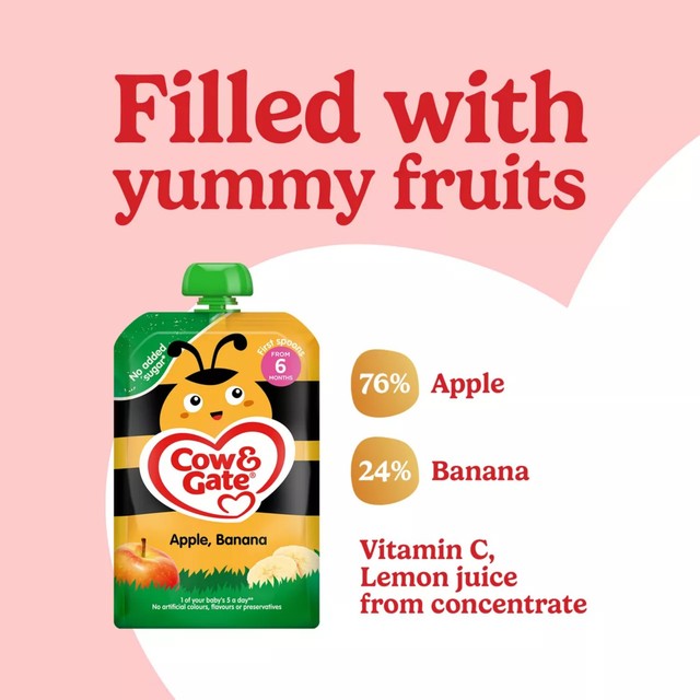 Cow & Gate apple and banana baby food pouch 100g - British product