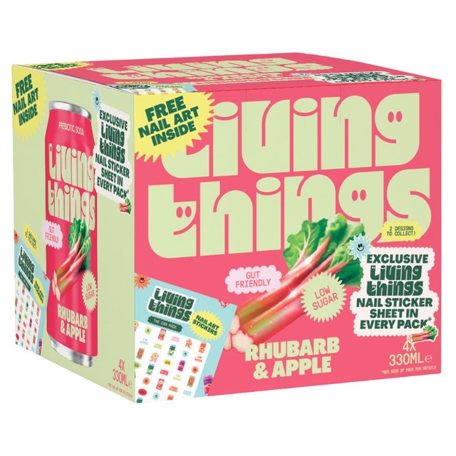 Living Things Rhubarb & Apple Biotic Soda 4 x 330ml, UK version