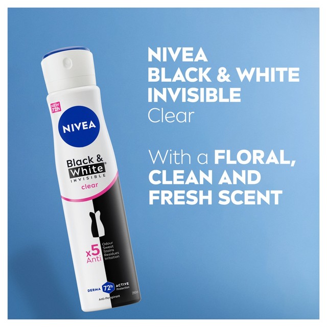 Nivea Black & White Anti-Perspirant Spray 250ml, imported from the UK