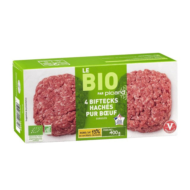 Picard organic all-beef hamburgers 4 per pack, imported from the UK