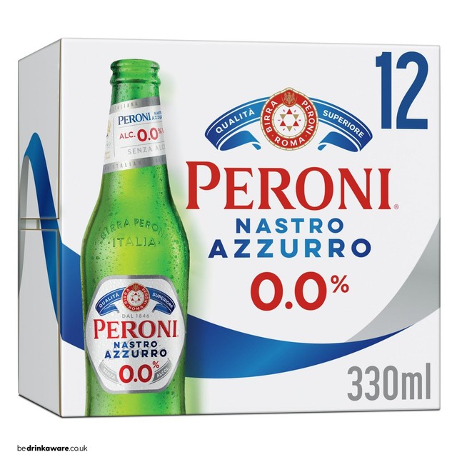 Peroni Nastro Azzurro 0% alcohol-free beer 12x330ml bottles, imported from the UK