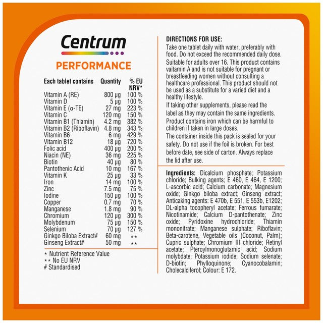 Centrum Performance Multivitamin Tablets 60s - British product