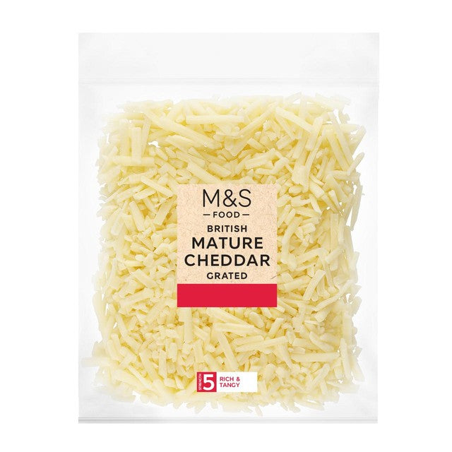 M&S mature grated cheddar cheese 250g, imported from the UK