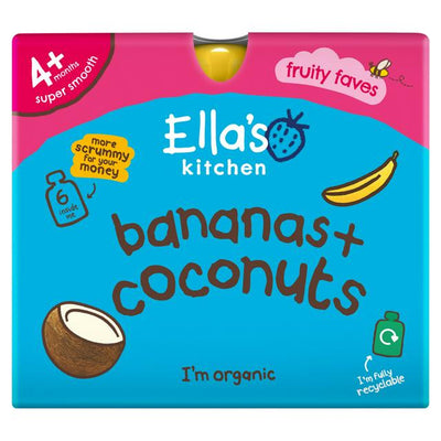 Smooth Organic Baby Food Puree with Bananas and Coconut Milk, for Infants from 4 Months, 6 x 120g Pack