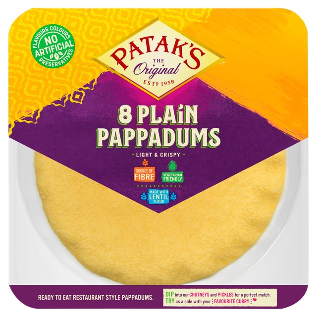Pataks Plain Pappadums 8 per pack, imported from the UK