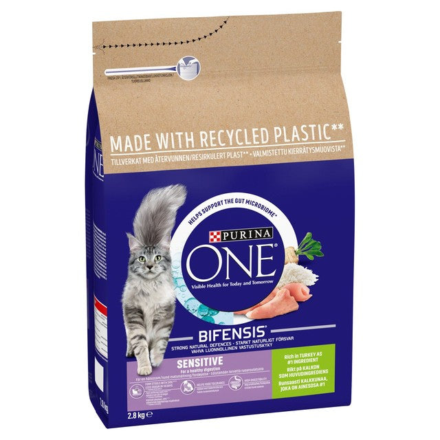 Purina ONE sensitive turkey and rice dry cat food 2.8kg, imported from the UK