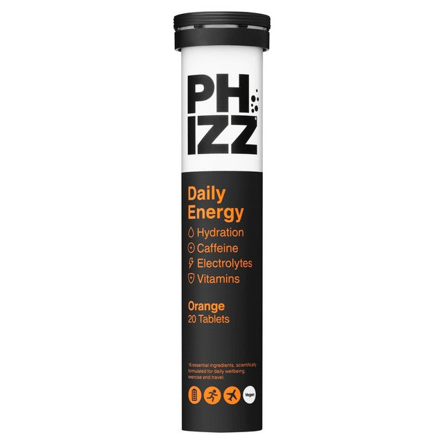 Phizz orange daily energy effervescent tablets 20 pack, imported from the UK
