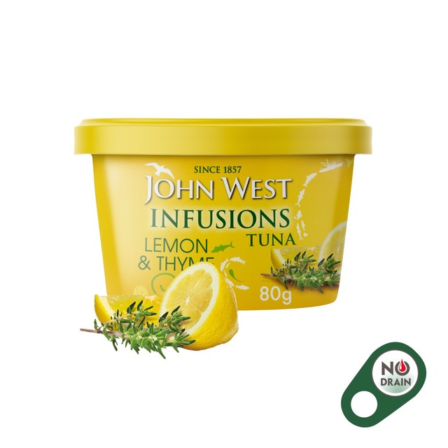 John West lemon & thyme tuna infusions canned tuna 80g, UK version
