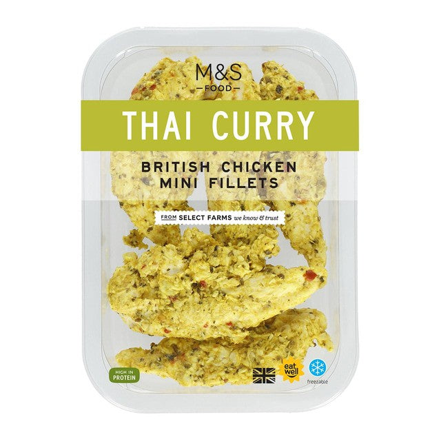 M&S Green Thai chicken mini fillets 165g, imported from the UK