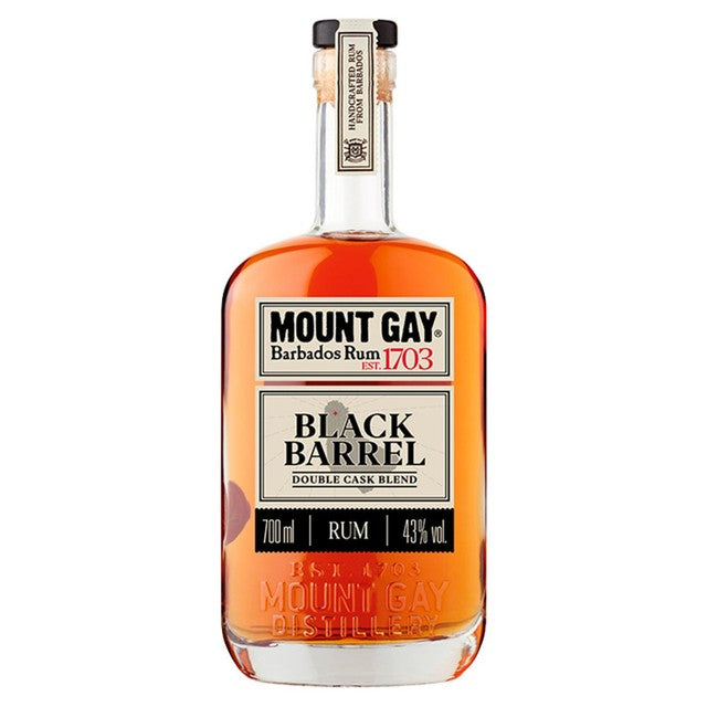 Mount Gay Black Barrel Double Cask Blend golden rum 70cl, imported from the UK