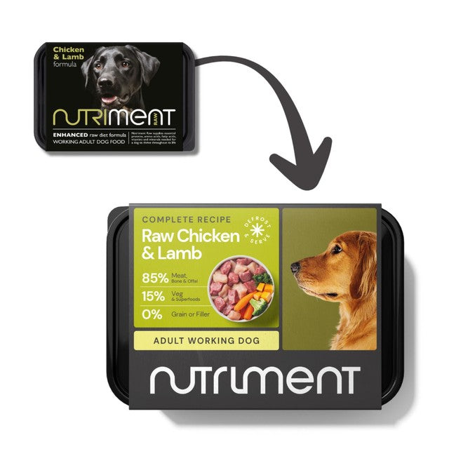 Nutriment chicken and lamb formula raw dog food 500g, imported from the UK