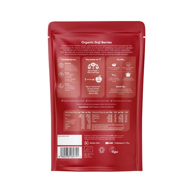 Naturya Organic Sundried Goji Berries 200g, imported from the UK