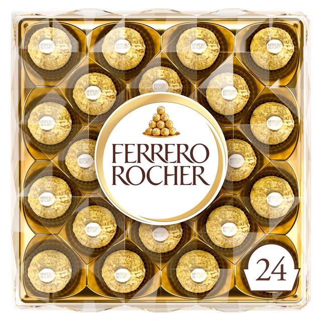 Ferrero Rocher milk chocolate hazelnut pralines in a 24-piece box - British product