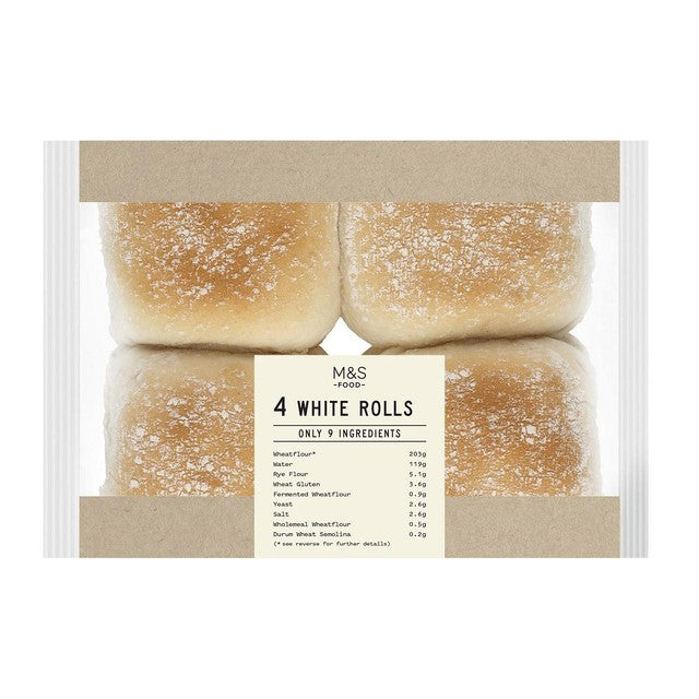 M&S white rolls 4 pack 75g each, imported from the UK
