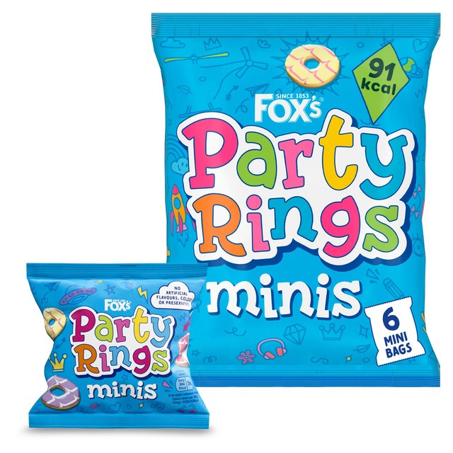 Fox's Party Rings Minis iced ring biscuits 6x20g - British product