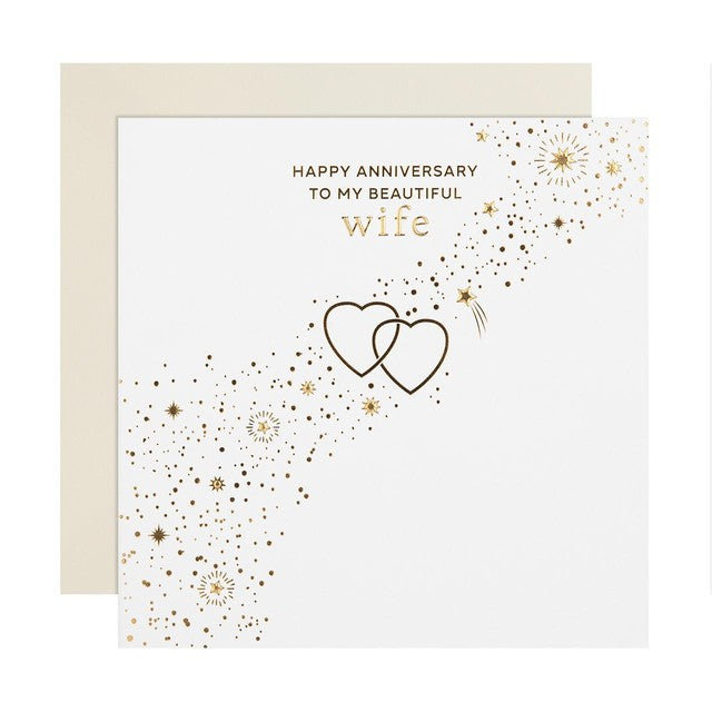 M&S Sparkling Hearts Wife Anniversary Card 15x15cm, imported from the UK