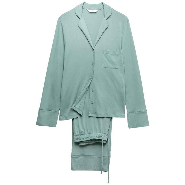M&S women's cotton modal revere pyjama set green XS, imported from the UK
