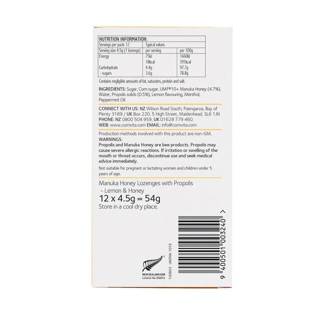 Comvita Manuka Propolis Lozenges 12 pack - New Zealand product