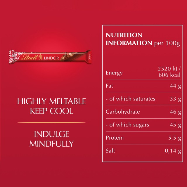 Lindt Lindor milk chocolate treat bar 38g, UK version