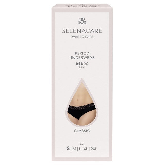 Selenacare menstrual undies Classic Black Size S (British brand)