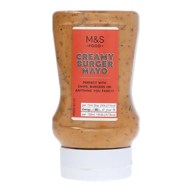M&S burger mayonnaise with tomato and gherkins 280ml, imported from the UK