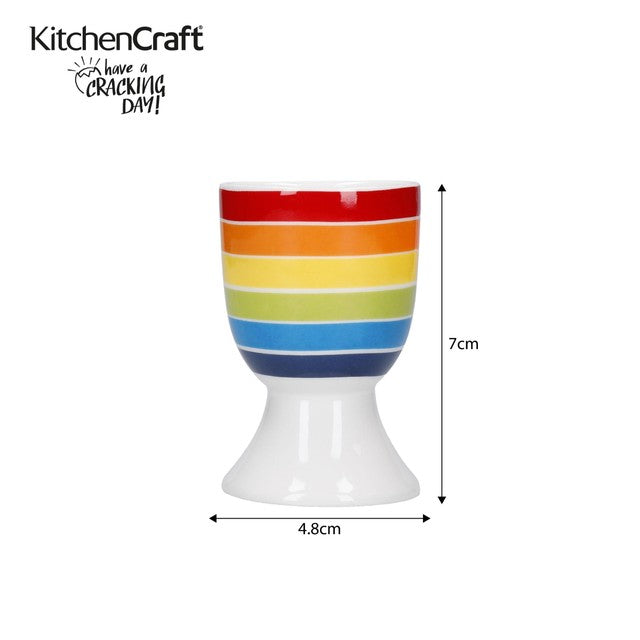 KitchenCraft ceramic egg cup set with rainbow stripes and heart pattern, UK version