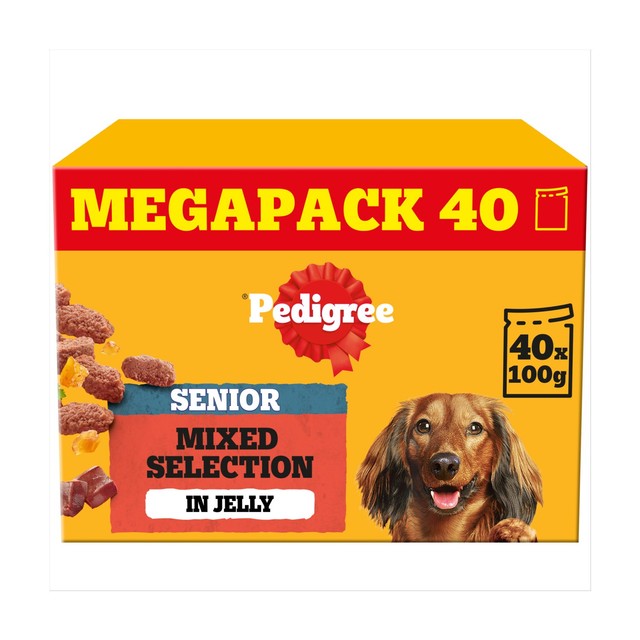 Pedigree Senior Wet Dog Food Pouches Mixed Selection in Jelly 40 x 85g, imported from the UK