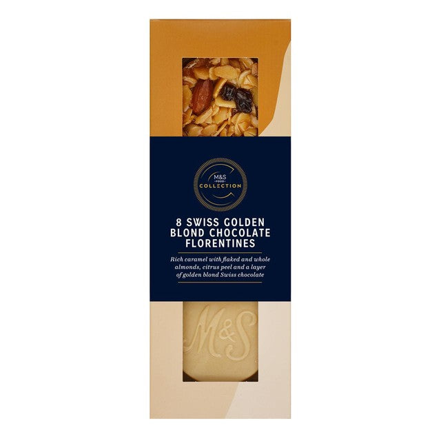 M&S Swiss Golden Blond Chocolate Florentine biscuits 170g, imported from the UK