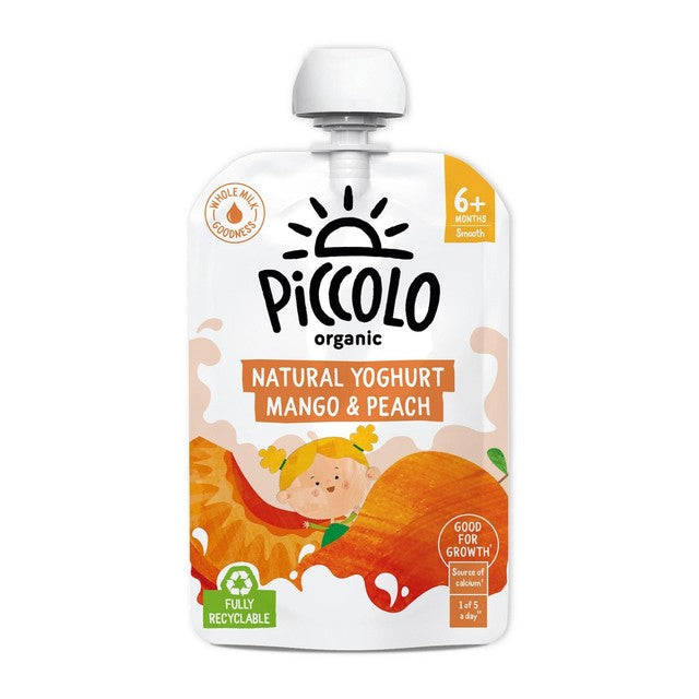 Piccolo baby food pouch mango and peach yoghurt 100g, imported from the UK