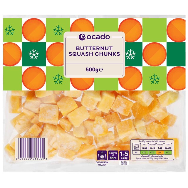 Ocado Frozen Diced Butternut Squash 500g, imported from the UK