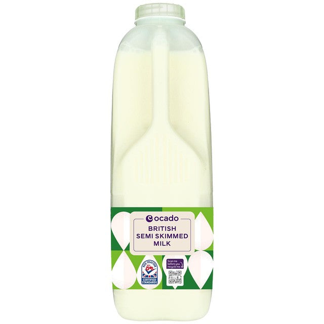 Ocado semi skimmed milk 2 pints, imported from the UK