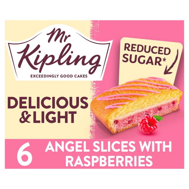 Mr Kipling Angel Cake Slices with Raspberries 6-pack, imported from the UK