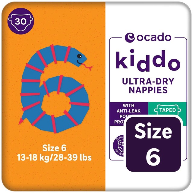 Ocado Kiddo Ultra-Dry Nappies Size 6 13-18kg, imported from the UK